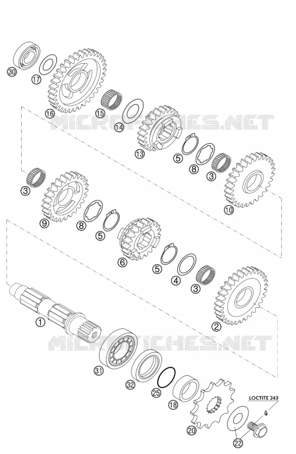 BOITE DE VITESSES - ARBRE SECONDAIRE KTM MOTO 400 2002 EXC  400 EXC RACING