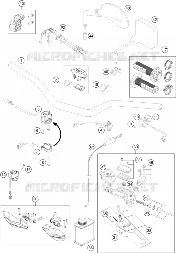 GUIDON / COMMANDES KTM MOTO 350 2017 EXC-F  350 EXC-F SIX DAYS