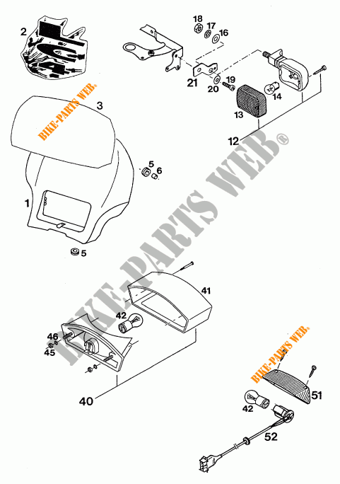 PHARE / FEU ARRIERE pour KTM 350 EXC-F 20KW/SUP.COM de 1994
