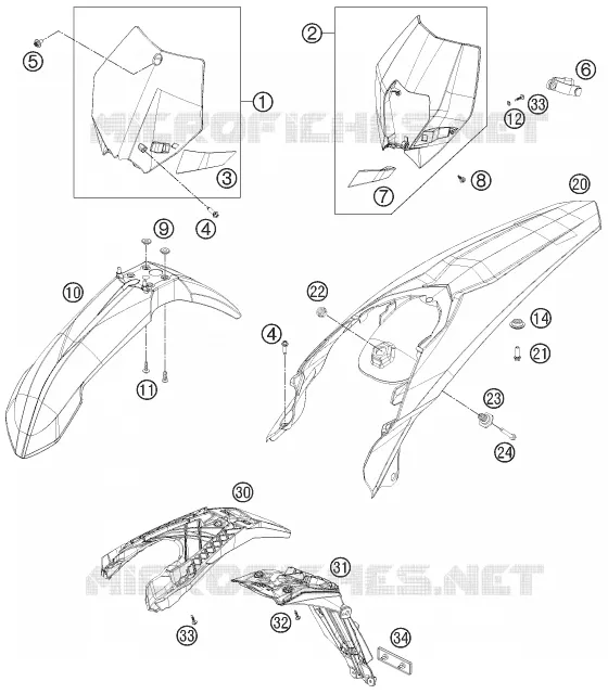 PLASTIQUES KTM MOTO 250 2012 EXC  250 EXC