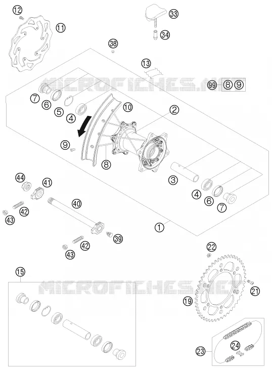 ROUE ARRIERE KTM MOTO 250 2010 EXC  250 EXC