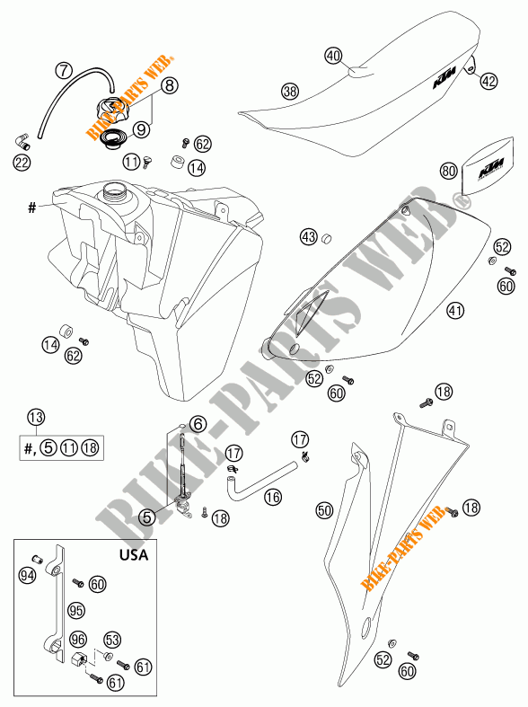 RESERVOIR / SELLE pour KTM 250 EXC de 2003