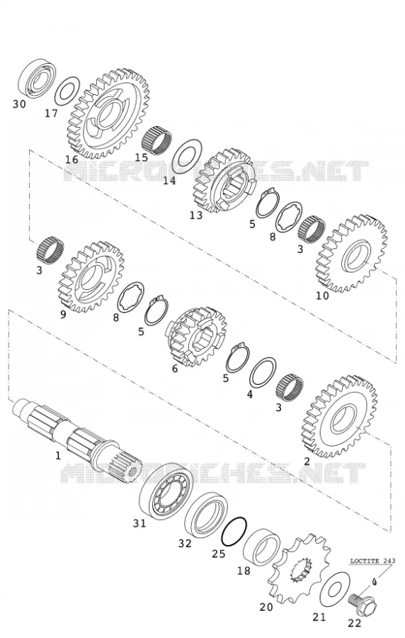 BOITE DE VITESSES - ARBRE SECONDAIRE KTM MOTO 520 2001 SX  520 SX RACING