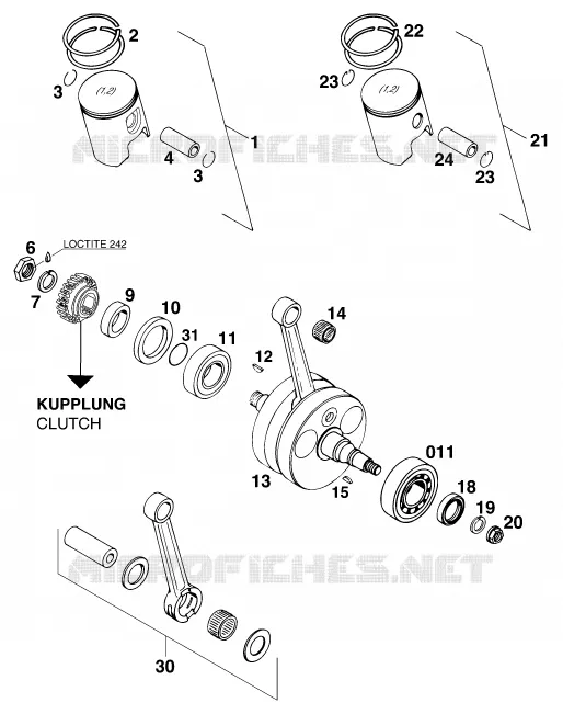 VILEBREQUIN / PISTON KTM MOTO 380 1998 SX  380 SX