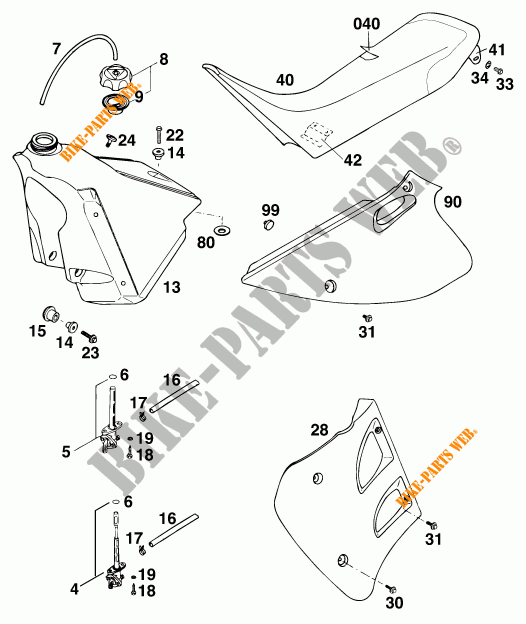 RESERVOIR / SELLE pour KTM 125 SX MARZOCCHI/OHLINS de 1995