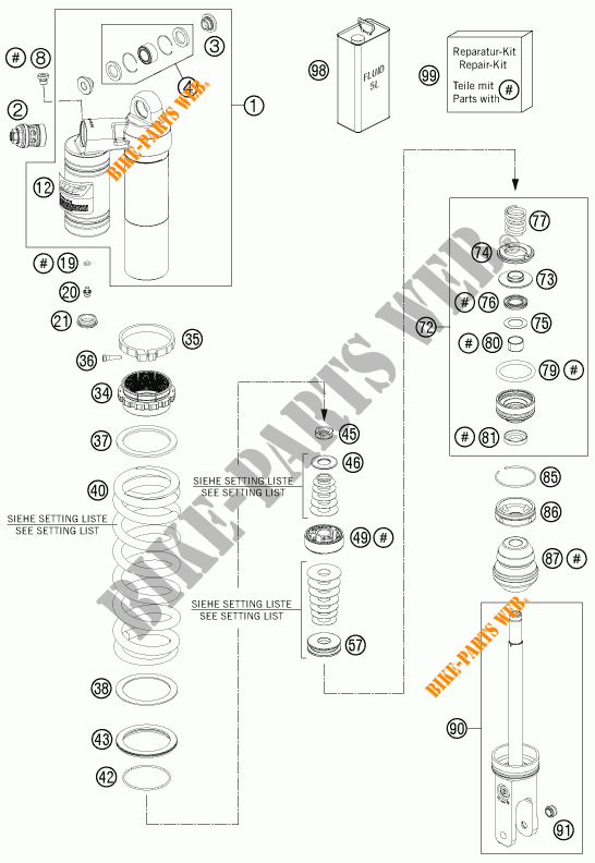 AMORTISSEUR (PIECES) pour KTM 125 SX de 2012