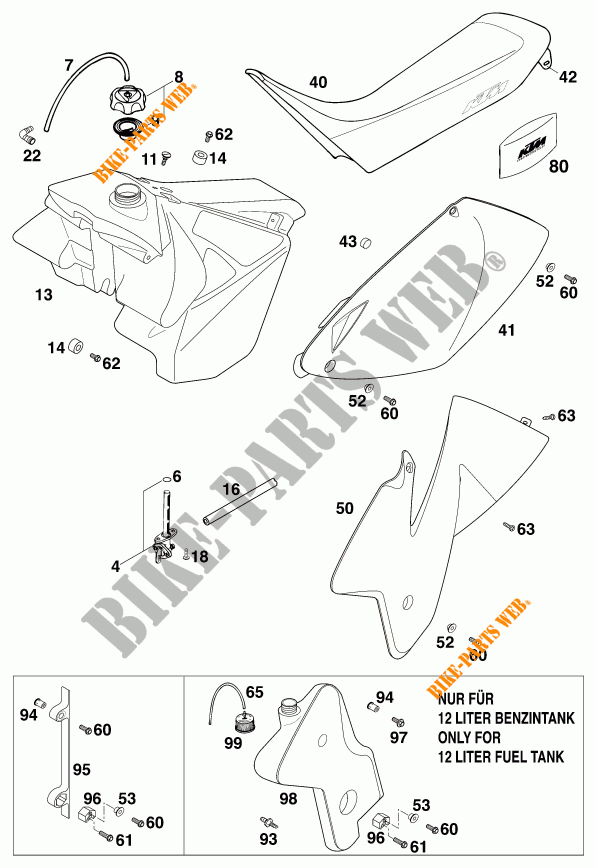 RESERVOIR / SELLE pour KTM 125 SX de 1999