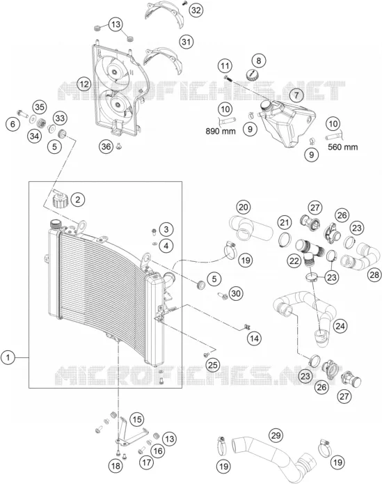 CIRCUIT DE REFROIDISSEMENT KTM MOTO 1290 2017 SUPERDUKE  1290 SUPER DUKE R WHITE