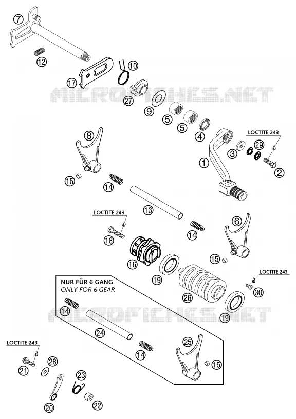 MECANISME DE SELECTION DE VITESSES KTM MOTO 400 2002 SX  400 SX RACING