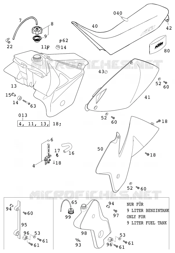 RESERVOIR / SELLE KTM MOTO 400 2000 SX  400 SX RACING