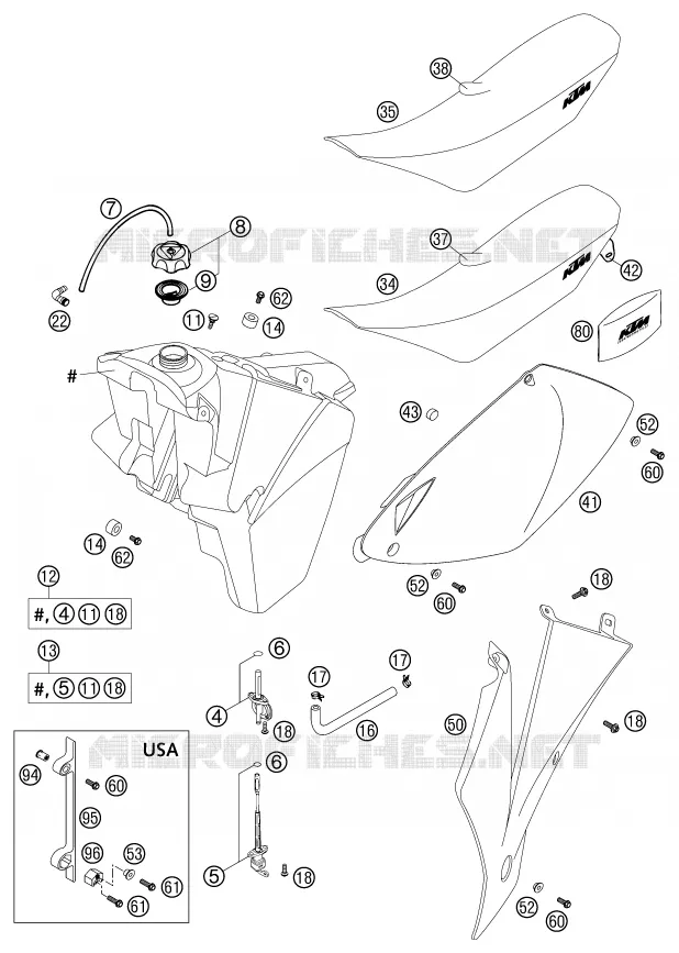 RESERVOIR / SELLE KTM MOTO 200 2003 SX  200 SX