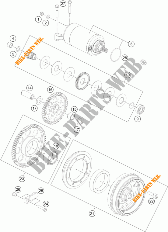DEMARREUR ELECTRIQUE pour KTM 1290 SUPER DUKE R ORANGE ABS de 2016