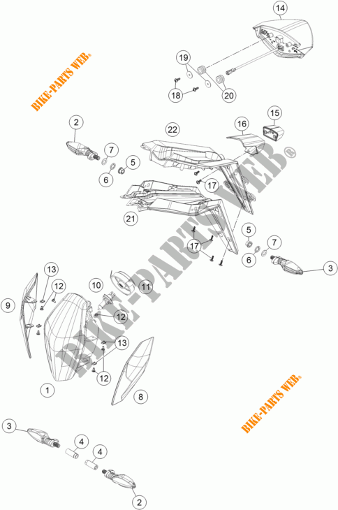 PHARE / FEU ARRIERE pour KTM 1290 SUPER DUKE R ORANGE ABS de 2016