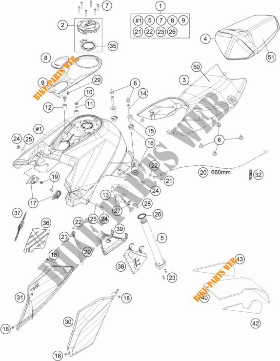 RESERVOIR / SELLE pour KTM 1290 SUPER DUKE R BLACK ABS de 2016