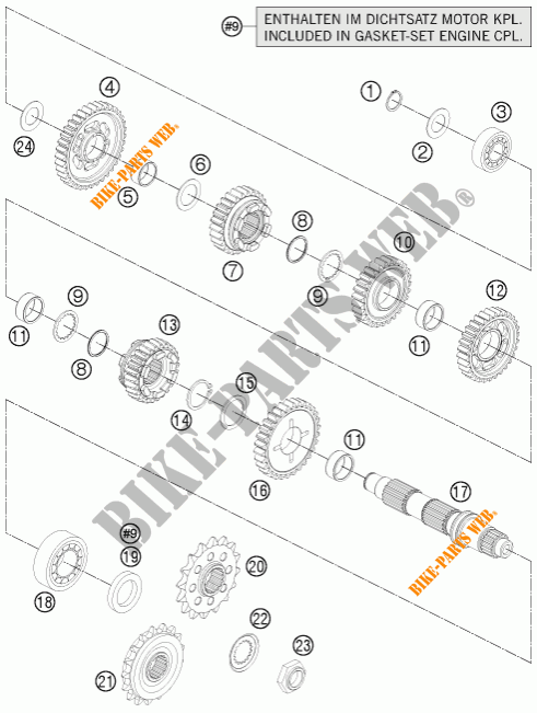 BOITE DE VITESSES   ARBRE SECONDAIRE pour KTM 1290 SUPER DUKE R ORANGE ABS de 2015