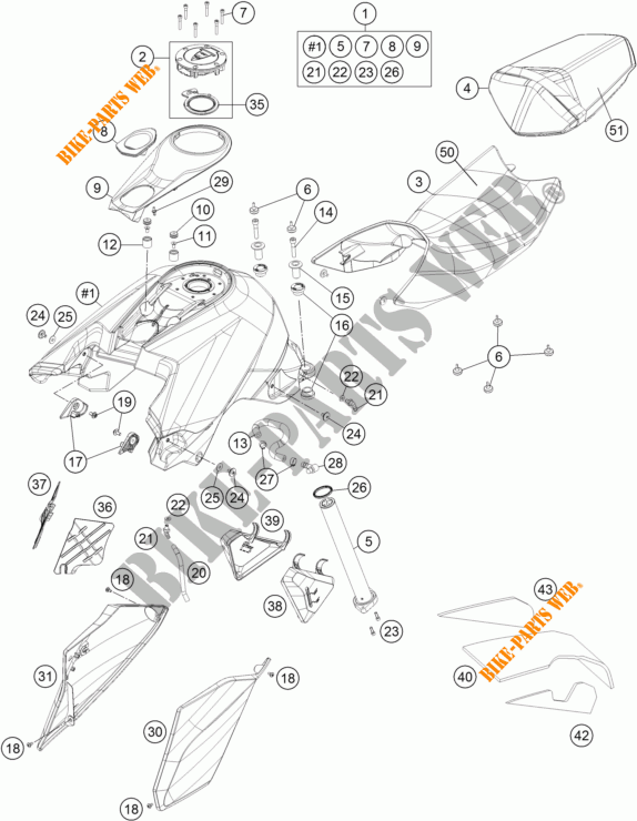 RESERVOIR / SELLE pour KTM 1290 SUPER DUKE R ORANGE ABS de 2015