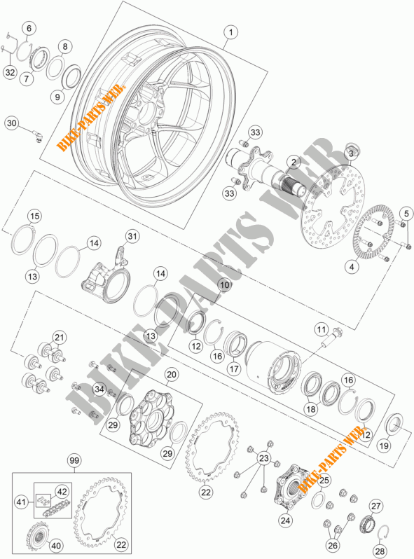 ROUE ARRIERE pour KTM 1290 SUPER DUKE R ORANGE ABS de 2014