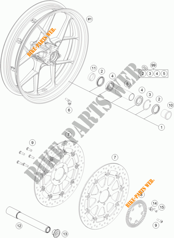 ROUE AVANT pour KTM 1290 SUPER DUKE R ORANGE ABS de 2014