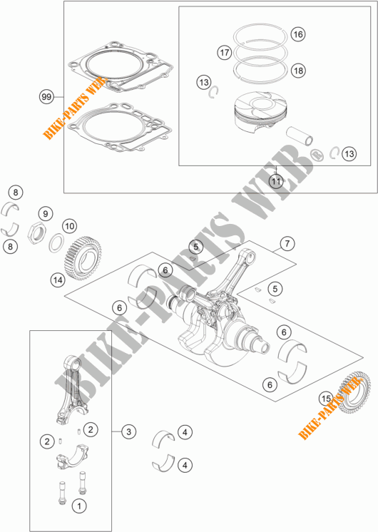 VILEBREQUIN / PISTON pour KTM 1290 SUPER DUKE R ORANGE ABS de 2014