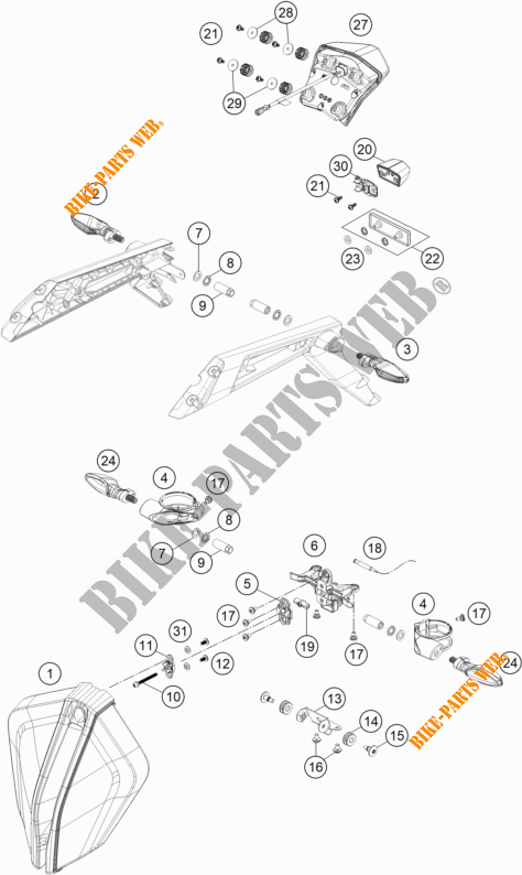 PHARE / FEU ARRIERE pour KTM 1290 SUPER DUKE R ORANGE de 2020