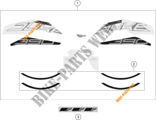 AUTOCOLLANTS pour KTM 390 DUKE WHITE - B.D. de 2020