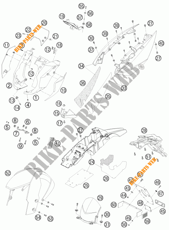 PLASTIQUES pour KTM 990 SUPER DUKE ORANGE de 2010