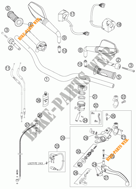 GUIDON / COMMANDES pour KTM 990 SUPER DUKE ANTHRACITE de 2007