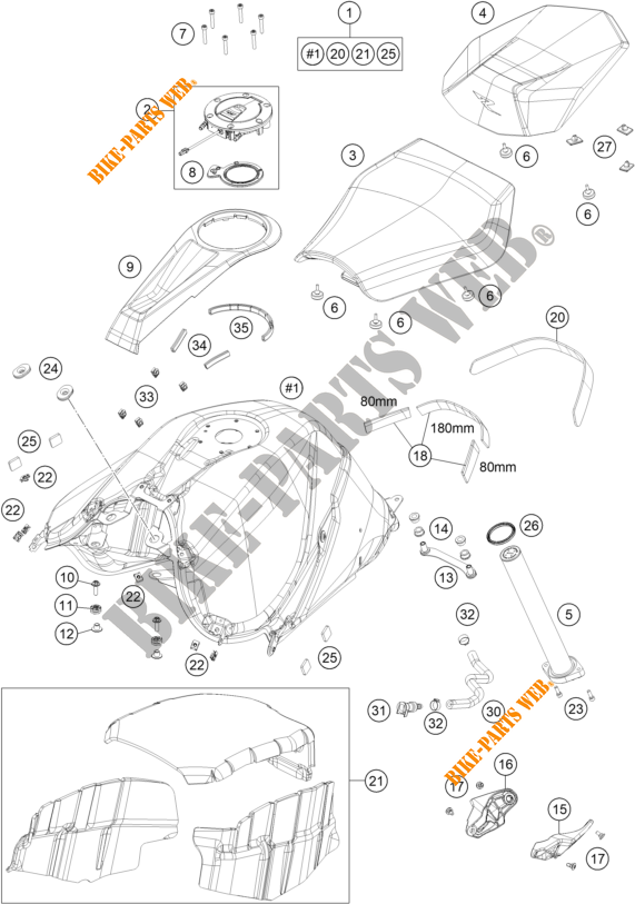 RESERVOIR / SELLE pour KTM 1290 SUPER DUKE R ORANGE de 2021