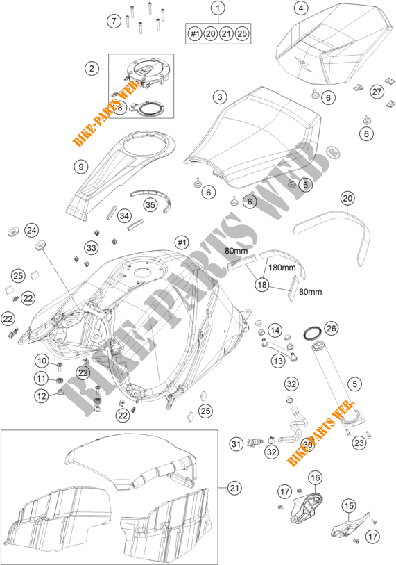 RESERVOIR / SELLE pour KTM 1290 SUPER DUKE R BLACK de 2021