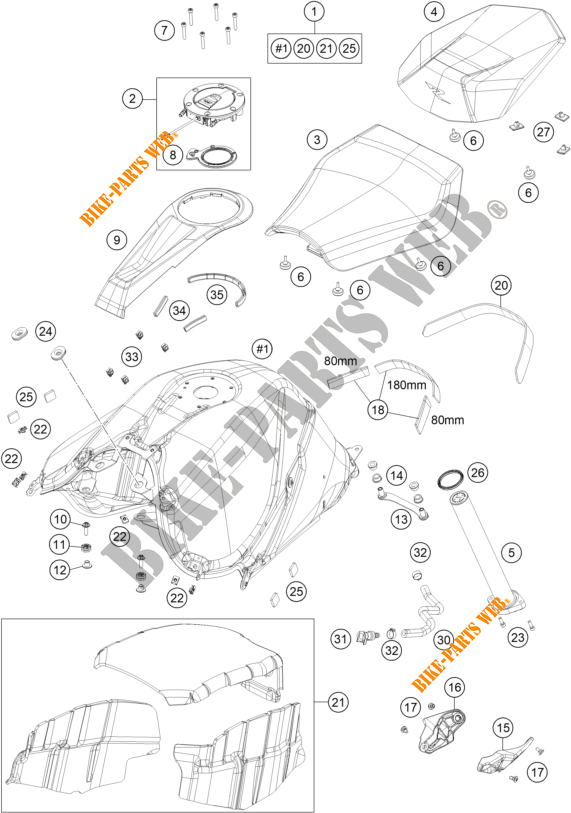 RESERVOIR / SELLE pour KTM 1290 SUPER DUKE R ORANGE de 2020