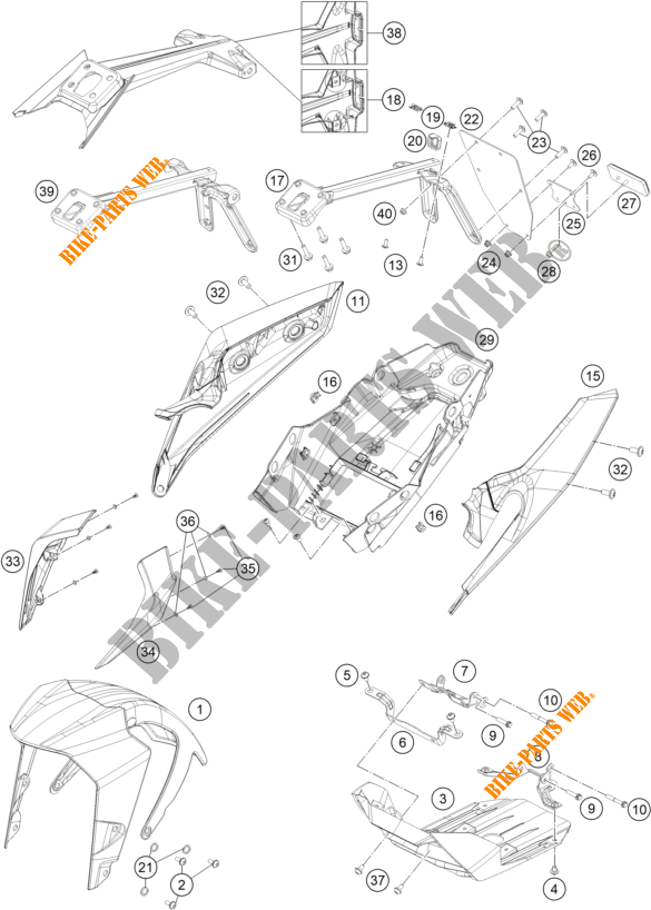 PLASTIQUES pour KTM 390 DUKE SILVER - B.D. de 2021