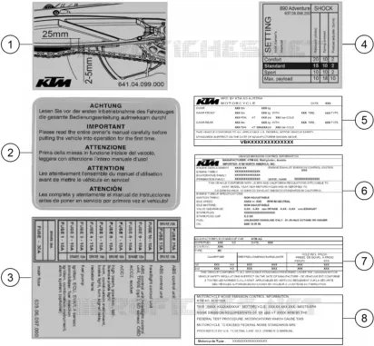 ETIQUETTES INFORMATIONS TECHNIQUES KTM MOTO 890 2021 ADVENTURE  890 ADVENTURE ORANGE