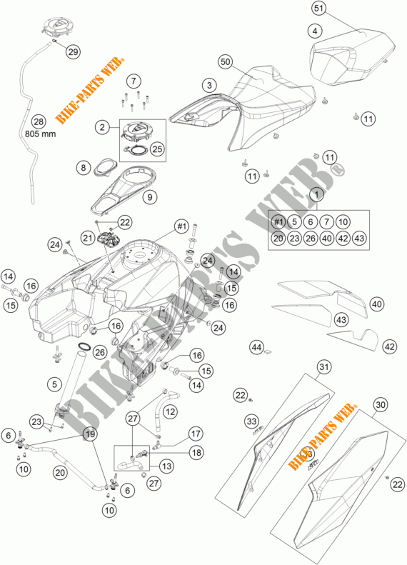 RESERVOIR / SELLE pour KTM 1290 SUPER DUKE GT GREY de 2017