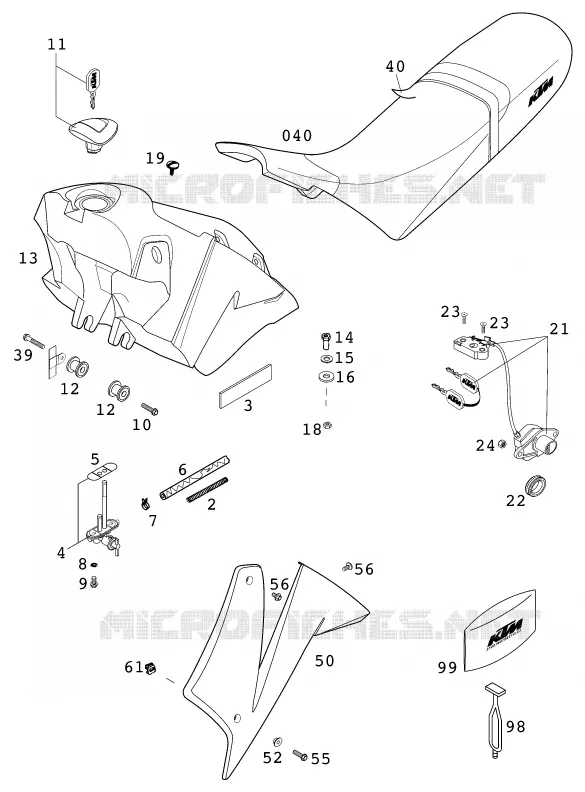 RESERVOIR / SELLE KTM MOTO 640 2000 DUKE  640 DUKE II
