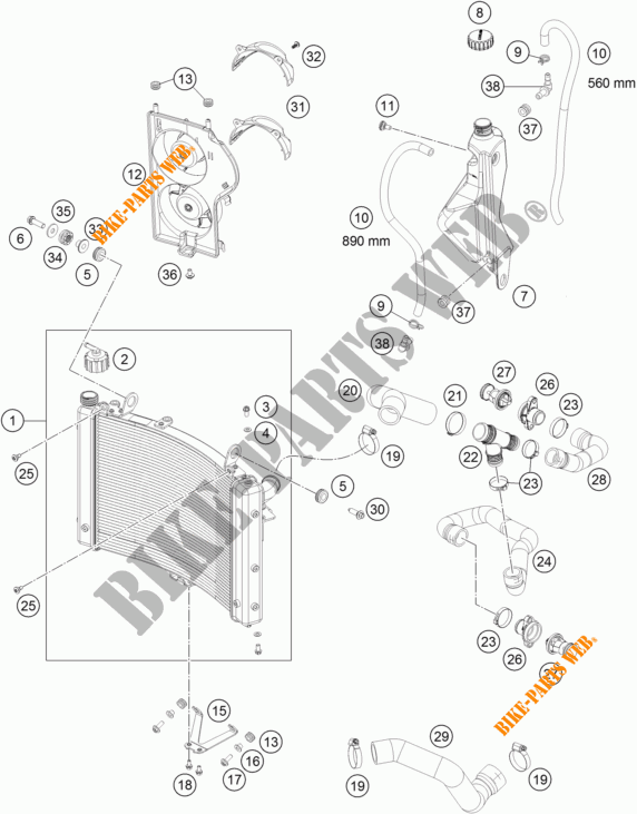 CIRCUIT DE REFROIDISSEMENT pour KTM 1290 SUPER DUKE GT ORANGE ABS de 2016