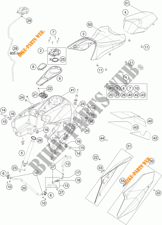 RESERVOIR / SELLE pour KTM 1290 SUPER DUKE GT ORANGE ABS de 2016