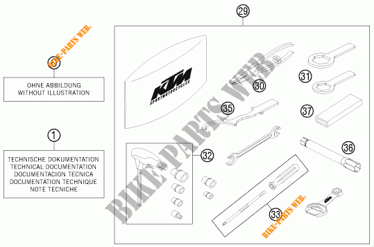 TROUSSE A OUTILS / MANUELS / OPTIONS pour KTM 690 DUKE ORANGE ABS de 2016
