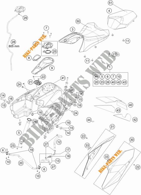 RESERVOIR / SELLE pour KTM 1290 SUPER DUKE GT GREY ABS de 2016