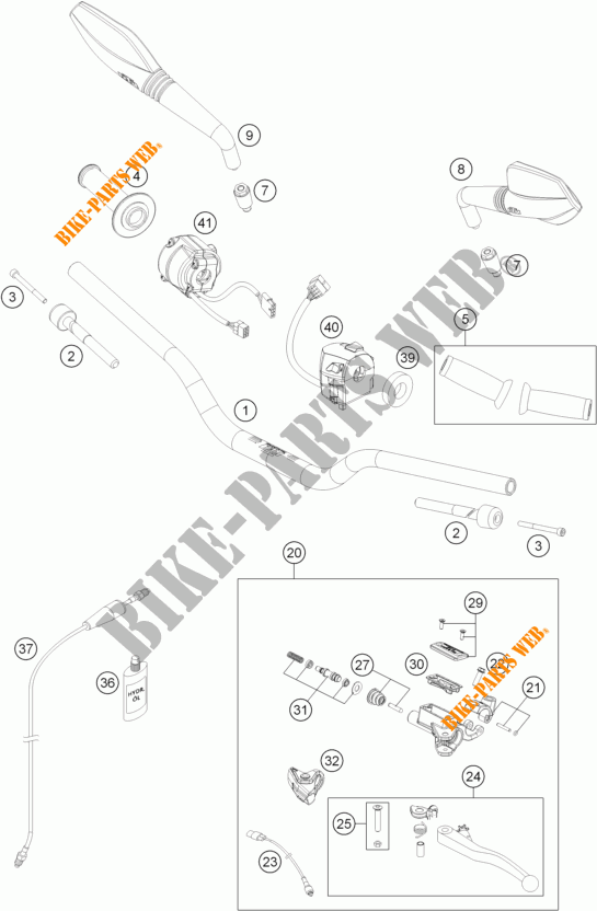 GUIDON / COMMANDES pour KTM 690 DUKE BLACK ABS de 2015