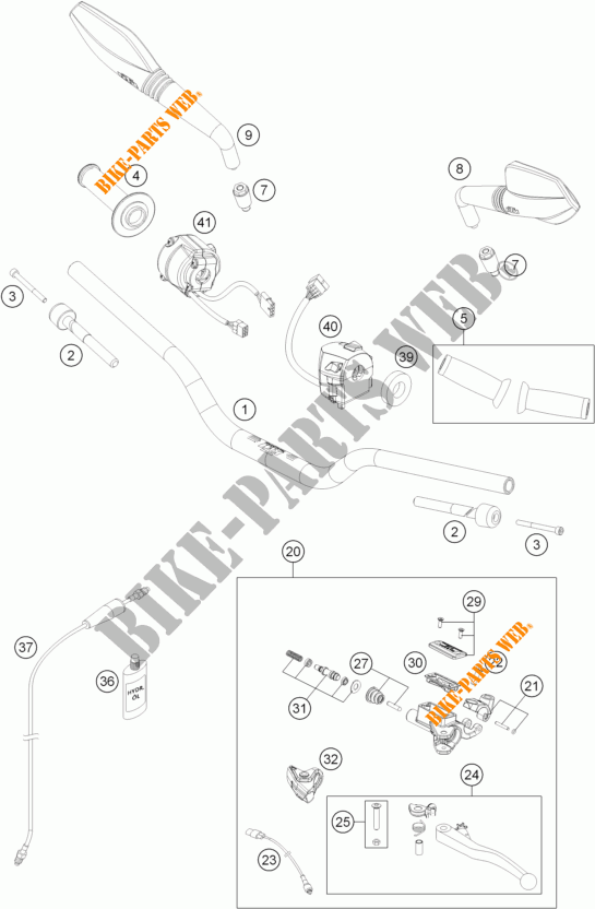 GUIDON / COMMANDES pour KTM 690 DUKE BLACK ABS de 2014