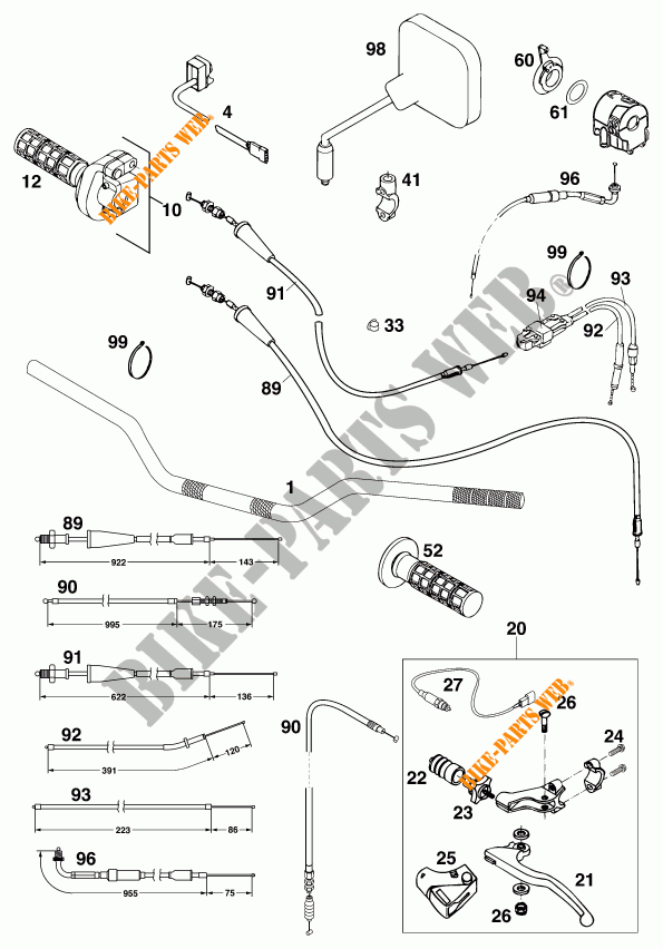 GUIDON / COMMANDES pour KTM 125 STING/100 de 1997