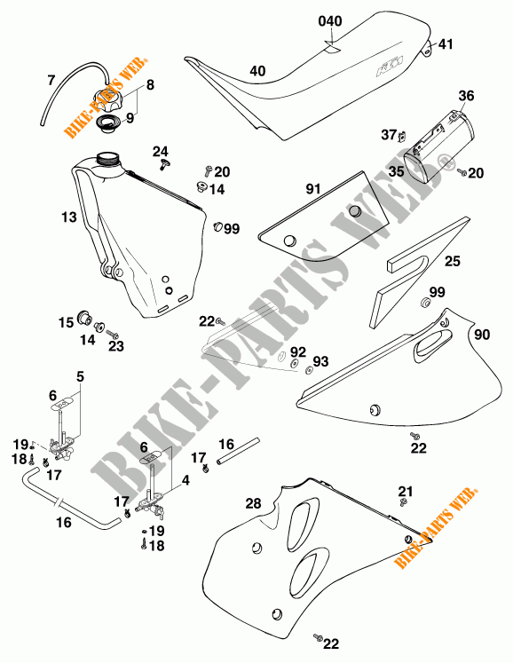 RESERVOIR / SELLE pour KTM 125 STING/100 de 1997