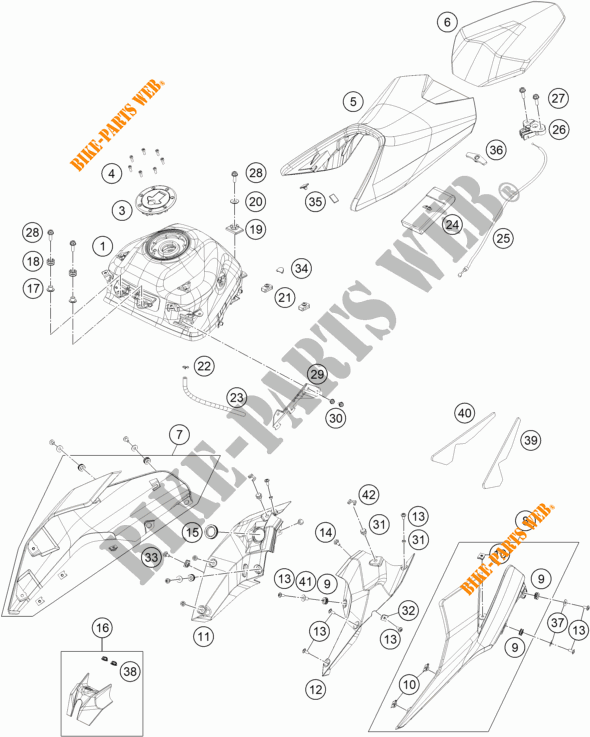 RESERVOIR / SELLE pour KTM 390 DUKE ORANGE de 2018