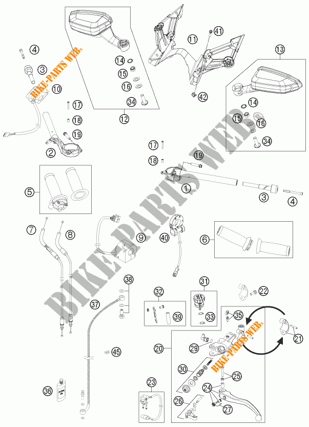 GUIDON / COMMANDES pour KTM 1190 RC8 R WHITE de 2015