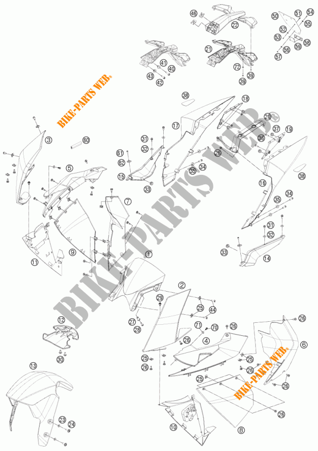 PLASTIQUES pour KTM 1190 RC8 R WHITE de 2015