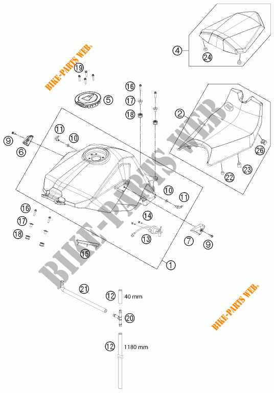 RESERVOIR / SELLE pour KTM 1190 RC8 R WHITE de 2015
