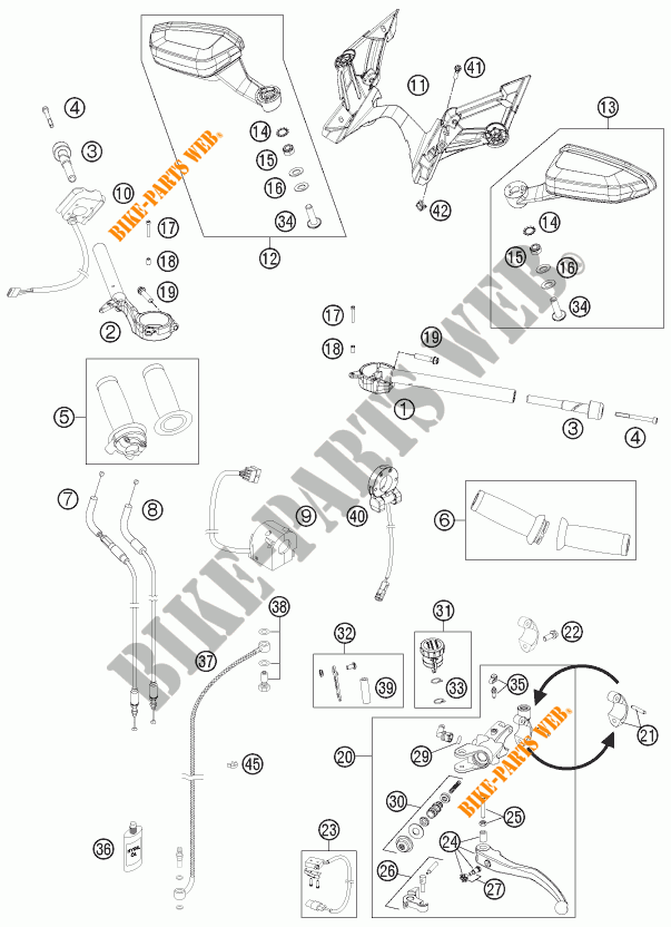 GUIDON / COMMANDES pour KTM 1190 RC8 R WHITE de 2015