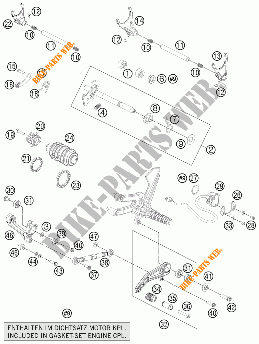 MECANISME DE SELECTION DE VITESSES pour KTM 1190 RC8 R WHITE de 2015