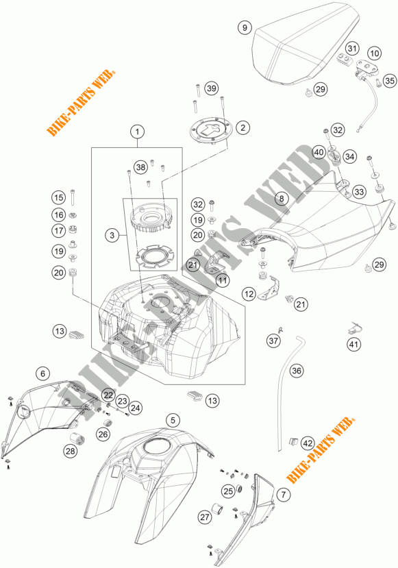 RESERVOIR / SELLE pour KTM 390 DUKE BLACK ABS de 2014