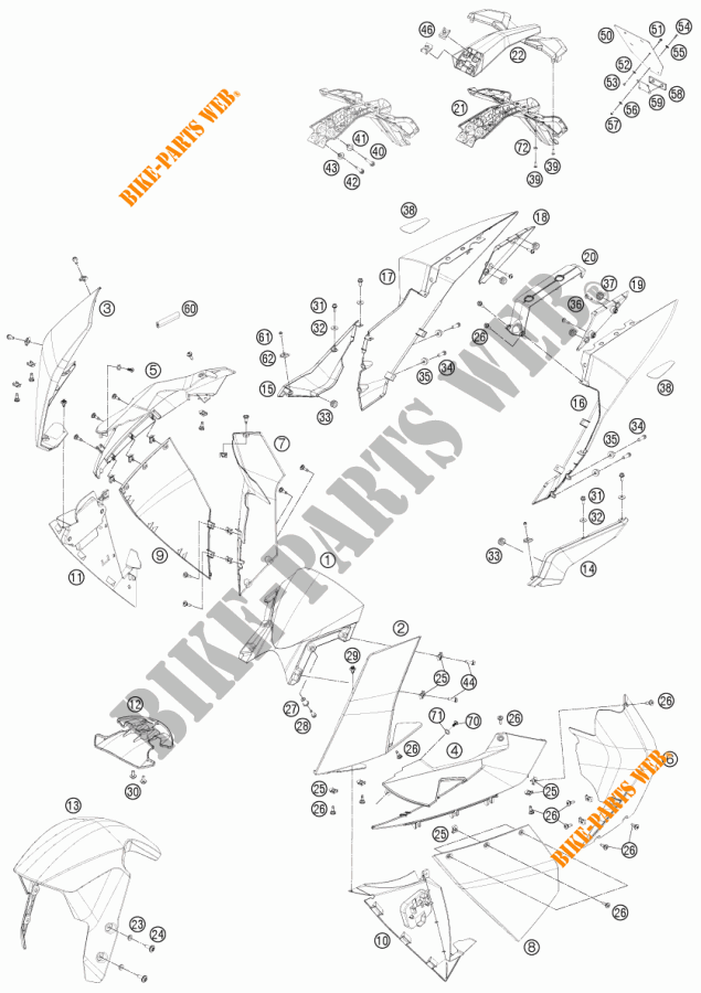 PLASTIQUES pour KTM 1190 RC8 R WHITE de 2015